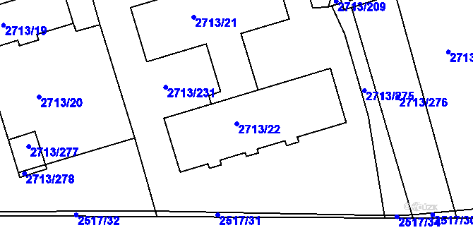Parcela st. 2713/22 v KÚ Tachov, Katastrální mapa