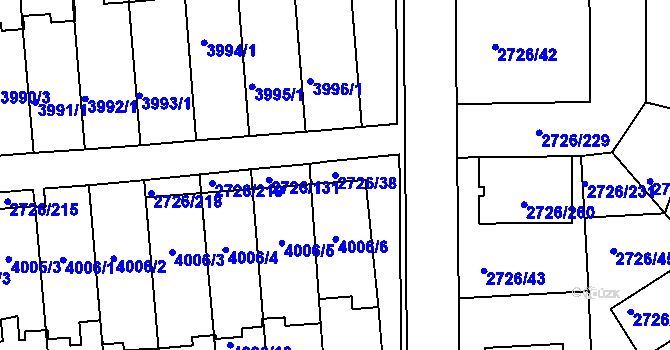 Parcela st. 2726/38 v KÚ Tachov, Katastrální mapa
