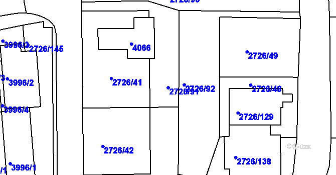 Parcela st. 2726/91 v KÚ Tachov, Katastrální mapa