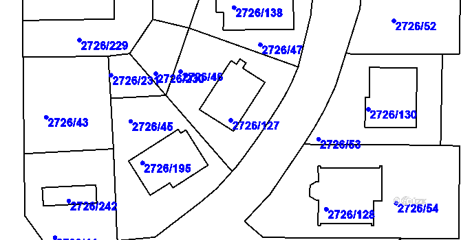 Parcela st. 2726/127 v KÚ Tachov, Katastrální mapa
