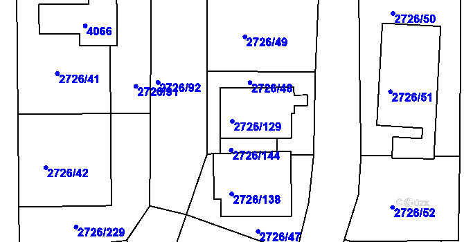 Parcela st. 2726/129 v KÚ Tachov, Katastrální mapa