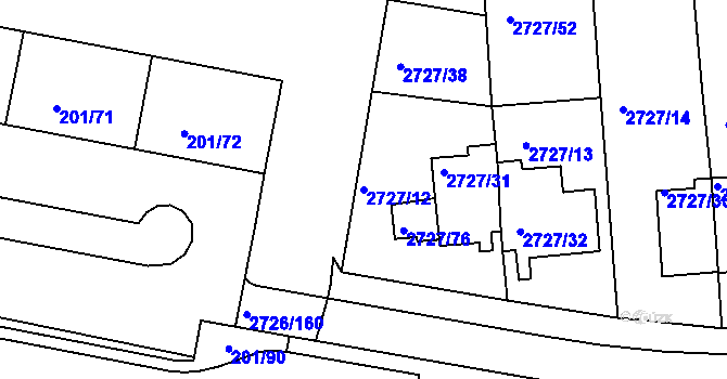 Parcela st. 2727/12 v KÚ Tachov, Katastrální mapa