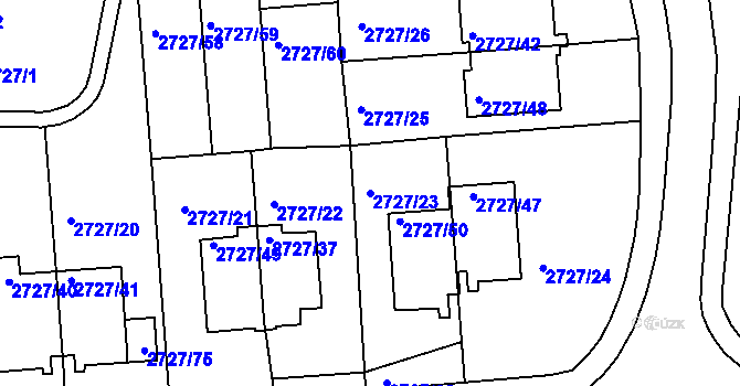 Parcela st. 2727/23 v KÚ Tachov, Katastrální mapa