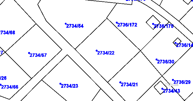 Parcela st. 2734/22 v KÚ Tachov, Katastrální mapa