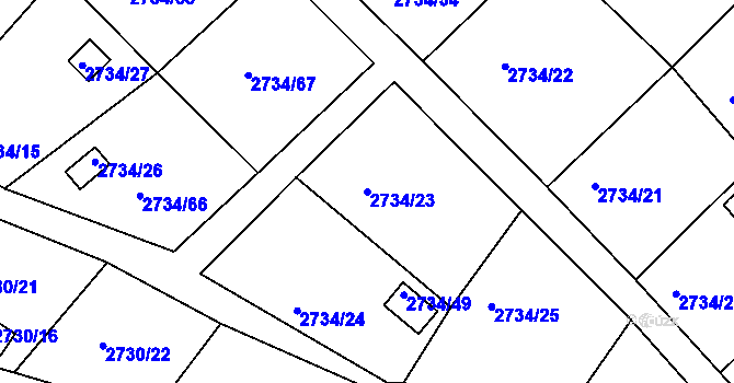 Parcela st. 2734/23 v KÚ Tachov, Katastrální mapa