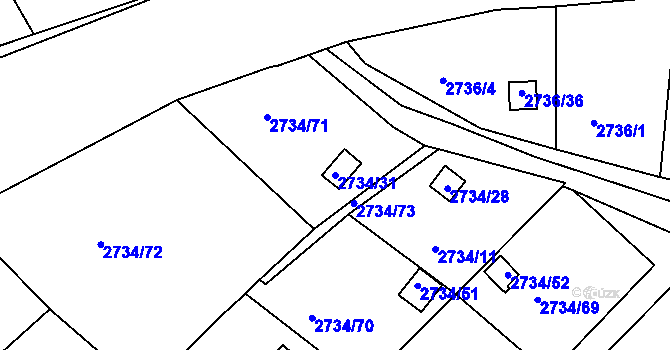 Parcela st. 2734/31 v KÚ Tachov, Katastrální mapa