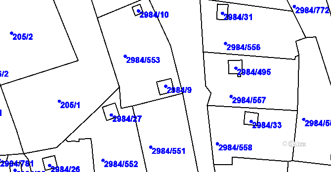 Parcela st. 2984/9 v KÚ Tachov, Katastrální mapa