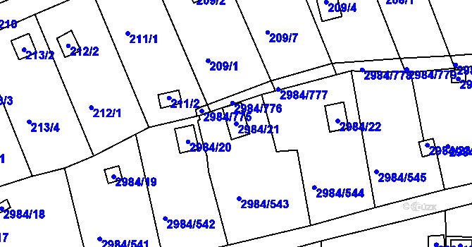 Parcela st. 2984/21 v KÚ Tachov, Katastrální mapa