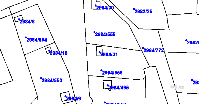 Parcela st. 2984/31 v KÚ Tachov, Katastrální mapa