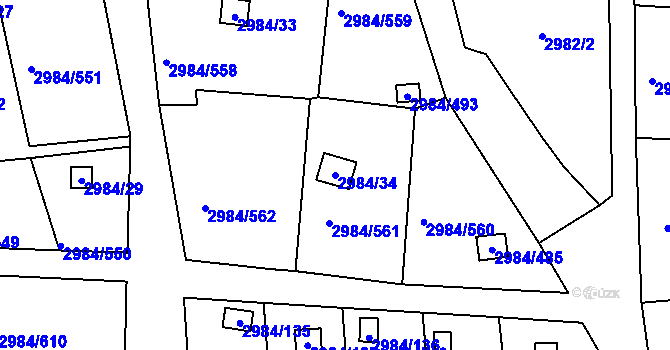 Parcela st. 2984/34 v KÚ Tachov, Katastrální mapa