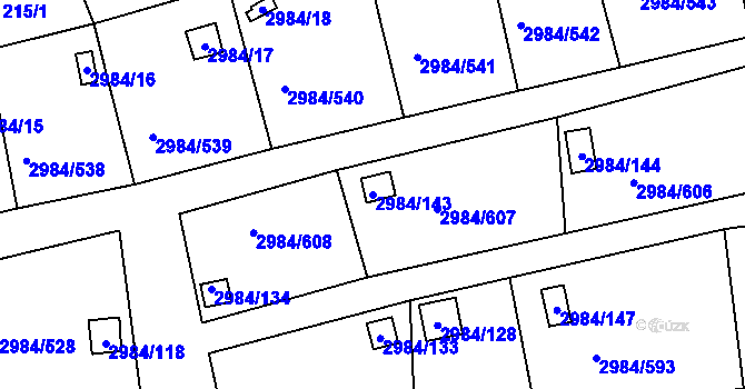 Parcela st. 2984/143 v KÚ Tachov, Katastrální mapa