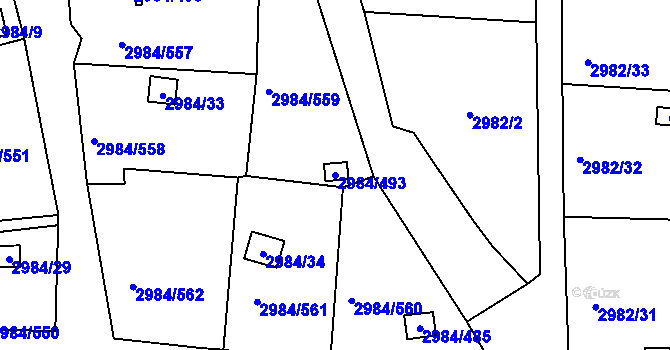 Parcela st. 2984/493 v KÚ Tachov, Katastrální mapa