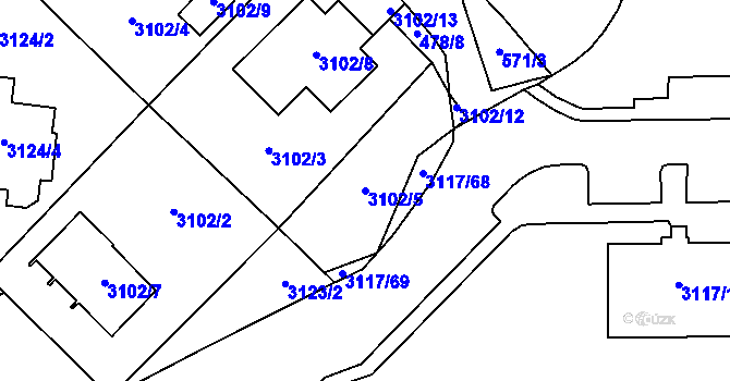 Parcela st. 3102/5 v KÚ Tachov, Katastrální mapa