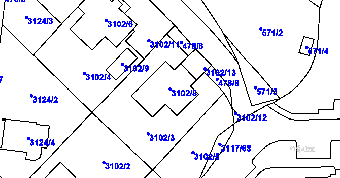 Parcela st. 3102/8 v KÚ Tachov, Katastrální mapa
