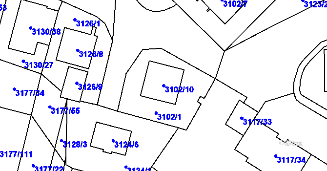 Parcela st. 3102/10 v KÚ Tachov, Katastrální mapa