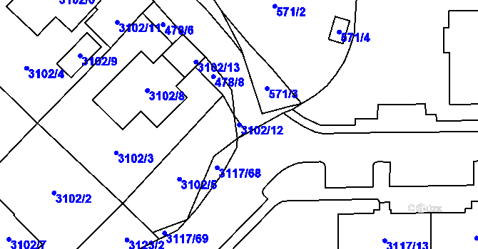 Parcela st. 3102/12 v KÚ Tachov, Katastrální mapa