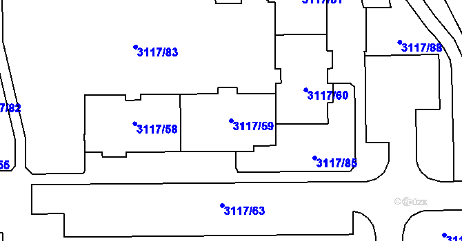 Parcela st. 3117/59 v KÚ Tachov, Katastrální mapa