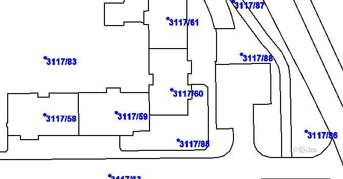 Parcela st. 3117/60 v KÚ Tachov, Katastrální mapa