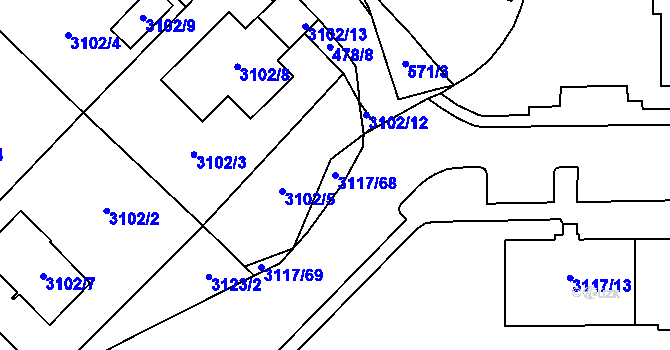 Parcela st. 3117/68 v KÚ Tachov, Katastrální mapa