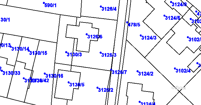 Parcela st. 3126/3 v KÚ Tachov, Katastrální mapa