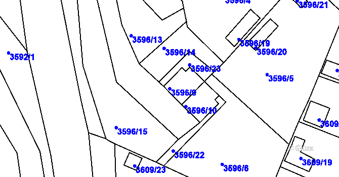Parcela st. 3596/9 v KÚ Tachov, Katastrální mapa