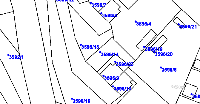 Parcela st. 3596/14 v KÚ Tachov, Katastrální mapa