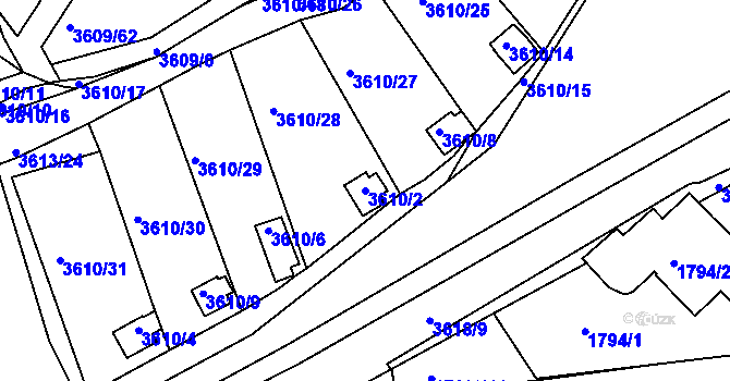 Parcela st. 3610/2 v KÚ Tachov, Katastrální mapa