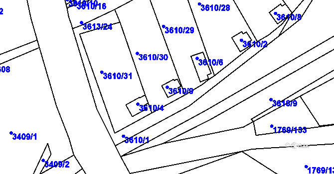 Parcela st. 3610/9 v KÚ Tachov, Katastrální mapa