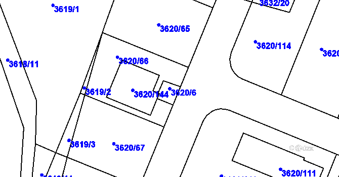 Parcela st. 3620/6 v KÚ Tachov, Katastrální mapa
