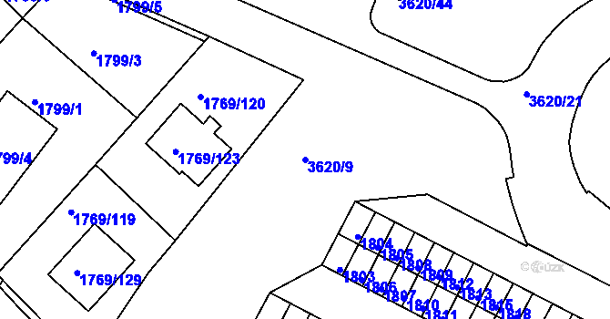 Parcela st. 3620/9 v KÚ Tachov, Katastrální mapa