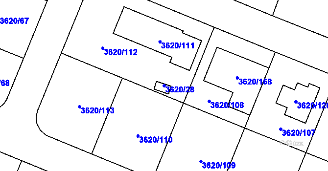 Parcela st. 3620/28 v KÚ Tachov, Katastrální mapa