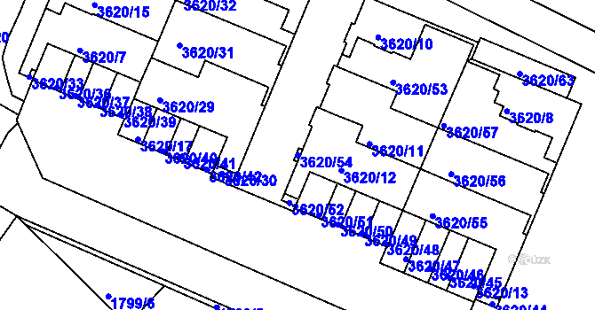 Parcela st. 3620/54 v KÚ Tachov, Katastrální mapa