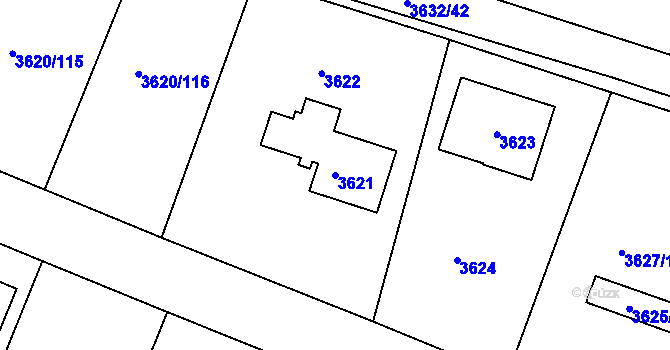 Parcela st. 3621 v KÚ Tachov, Katastrální mapa