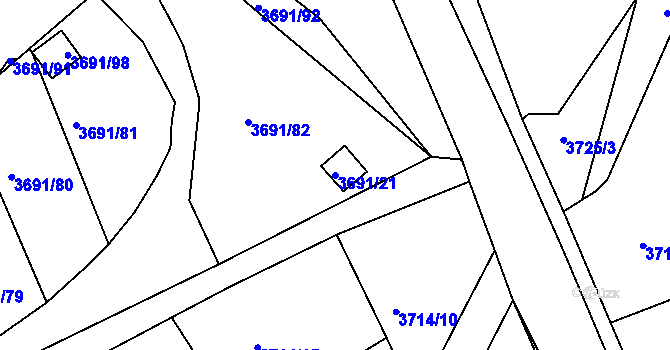 Parcela st. 3691/21 v KÚ Tachov, Katastrální mapa
