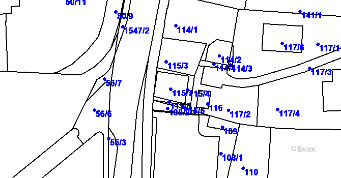 Parcela st. 115/7 v KÚ Tachov, Katastrální mapa