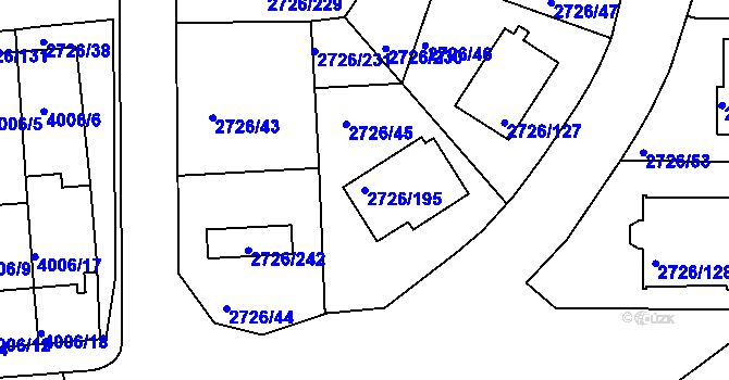 Parcela st. 2726/195 v KÚ Tachov, Katastrální mapa