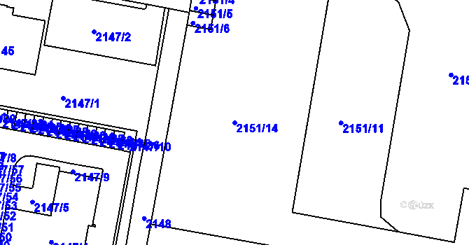 Parcela st. 2151/14 v KÚ Tachov, Katastrální mapa