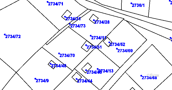 Parcela st. 2734/51 v KÚ Tachov, Katastrální mapa