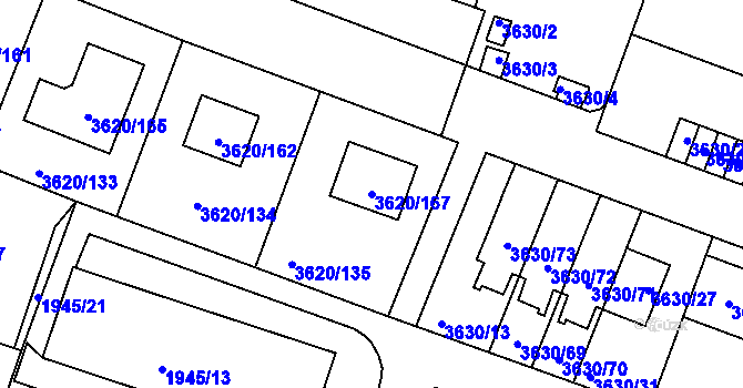 Parcela st. 3620/167 v KÚ Tachov, Katastrální mapa