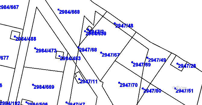 Parcela st. 2947/67 v KÚ Tachov, Katastrální mapa