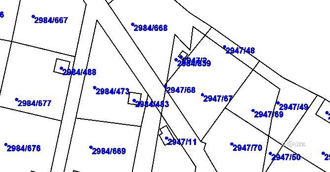 Parcela st. 2947/68 v KÚ Tachov, Katastrální mapa