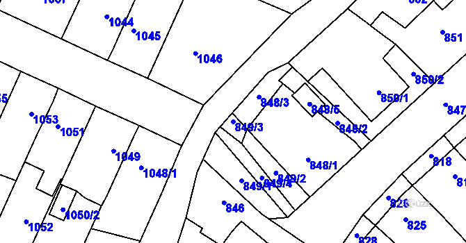 Parcela st. 849/3 v KÚ Tachov, Katastrální mapa