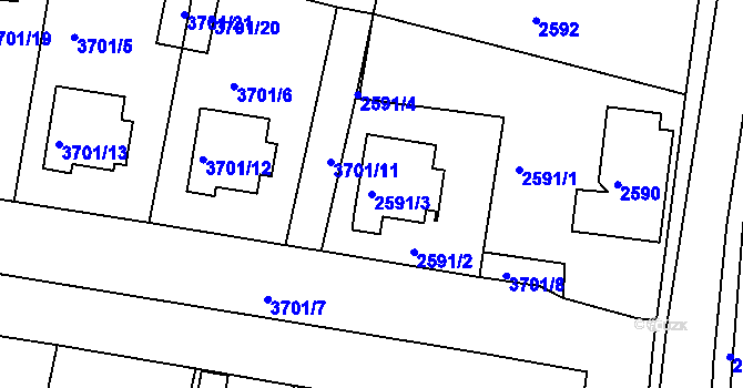 Parcela st. 2591/3 v KÚ Tachov, Katastrální mapa