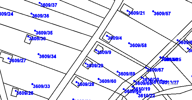 Parcela st. 3609/9 v KÚ Tachov, Katastrální mapa