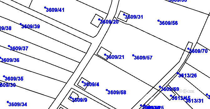 Parcela st. 3609/21 v KÚ Tachov, Katastrální mapa