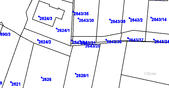 Parcela st. 2643/25 v KÚ Tachov, Katastrální mapa