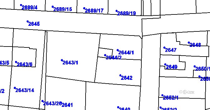 Parcela st. 2644/2 v KÚ Tachov, Katastrální mapa
