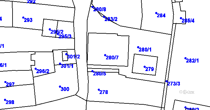 Parcela st. 280/7 v KÚ Tachov, Katastrální mapa