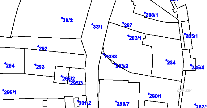 Parcela st. 280/8 v KÚ Tachov, Katastrální mapa
