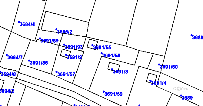 Parcela st. 3691/58 v KÚ Tachov, Katastrální mapa